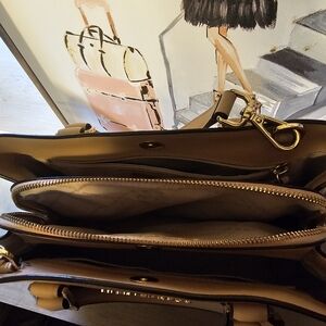 MICHAEL Michael Kors Beige and Brown Leather Tote with Gold Hardware